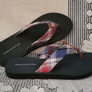 Tommy Hilfiger Checkered Sandals with Red and Blue Straps
